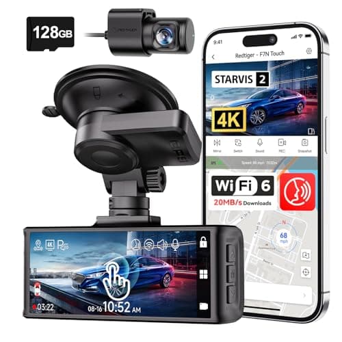 REDTIGER Dashcam Coche 4K STARVIS 2,Cámara Coche con Pantalla Táctil 3.18'',Tarjeta Memoria128 GB,GPS,5.8G WiFi,Control Voz,Visión Nocturna UHD,Loqueo de Emergencia,Monitor Aparcamiento (F7N Touch)