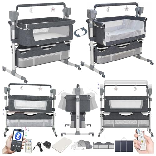 Magic ZC Beistellbetten Baby Bettchen Baby Bassinet Säugling Bettchen Schläfer Convertible Multifunktionale Portable Baby Swing Cradle mit Bluetooth Musik 5 Swaying Gears Remote Control (Grey-1)