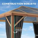 Outsunny Gazebo di lusso per terrazzo, naturale 3 x 4 m, 3 x 4 m, in policarbonato, UV50+, gazebo esterno in alluminio, impermeabile con zanzariera e tende, gazebo di lusso - 4