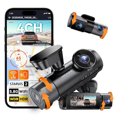 Vantrue N5S 4 Channel 360° All Sides Dash Cam, STARVIS 2, IR Night Vision, 2.7K+1080P*2+2.5K Front Rear Inside Dashcam, WiFi, HDR/WDR, Voice Control, GPS,24H Parking Mode Dash Camera, Support 1TB