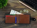 PELLE TORO All-in-One Handmade Mens Wallet with RFID Blocking, Coin Pocket, Fine Leather Card Wallet for Men with 8 Slots and Zip Section, in Wooden Mens Gift Box, Black & Brown - 4
