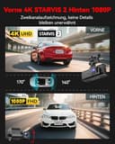REDTIGER 4K STARVIS 2 Dashcam Auto Vorne Hinten,Touchscreen 3,18 Zoll,Sprachsteuerung,Dash Cam Auto 5.8GHz WiFi 6,GPS,Kostenlose 128GB Karte,2160P UHD-Nachtsicht,Notfall-Sperre,Parkmonitor (F7N Touch) - 3