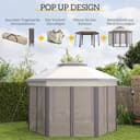 Outsunny Pavillon 4x4m Wasserdicht Pop-up sechseckiger Faltpavillon, Doppeldach, Gartenpavillon mit 6 Seitenteilen, Partyzelt inkl. Tragetasche, für Garten, Terrasse, Festival, Kaffee+Beige - 3