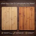 Deer & Oak Tabla de cortar XXL de bambú carbonizado 38 x 25 x 2 cm, tabla de madera preaceitada para cortar carne, pescado, verduras, frutas, queso y pan - 6