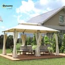 Outsunny Pavillon 4x3 m Stabil Winterfest Gartenpavillon mit Doppeldach 6 Seitenteile Ablauflöcher, Garten Pavillon aus Metall, für Garten, Terrasse, Cremeweiß - 2