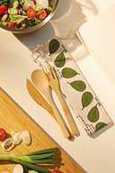 KitchenCraft Natural Elements Travel Cutlery Set, Reusable and Biodegradable Bamboo Knife, Fork and Spoon in Fabric Pouch - 8