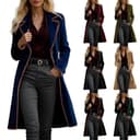 Generisch Cappotto in velluto da donna, lungo, aperto, tinta unita, vintage, stile casual, in lana, comodo, caldo, per le mezze stagioni, con colletto a risvolto, elegante giacca a vento, Colore - 2