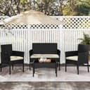 Yaheetech 4 Pieces Outdoor Patio Conversation Set, PE Rattan Wicker Sofa Set with Soft Cushion and Tempered Glass Table for Yard, Poolside, Garden (Black/Beige) - 9