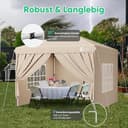 Sunula Pavillon 3x3 Wasserdicht Stabil Winterfest mit 4 Seitenwänden, Faltpavillon 3x3m mit Verdickten Röhren, Partyzelt Gartenpavillon Faltzelt für Camping Festival Party (Khaki, Mit Seitenwänden) - 4