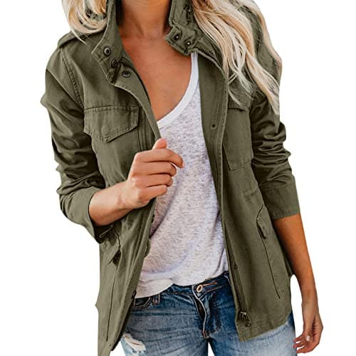 EMUKFD - Chaquetas anorak militares informales para mujer, ligeras, estilo safari, con cremallera y bolsillos, para primavera y otoño, 02-verde militar, XXL