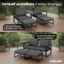 STEELSØN Asteri Sitzgruppe 5-teilig – Gartenmöbel Set mit 2 Sessel, 2 Hocker, 1 Tisch – Balkonlounge Metallgestell Schwarz – inkl. Sitzpolster anthrazit – Terrassenlounge für 2-4 Personen – wetterfest - 6