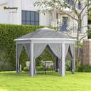 Outsunny 3 x 4m Garden Gazebo Hexagon Pop Up Gazebo Party Tent Canopy Double Roof Instant Shelter with Netting and Carry Bag for Outdoor Patio, Dark Grey - 2