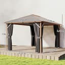 Outsunny Gazebo di lusso per terrazzo, naturale 3 x 4 m, 3 x 4 m, in policarbonato, UV50+, gazebo esterno in alluminio, impermeabile con zanzariera e tende, gazebo di lusso - 7