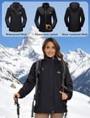 TACVASEN Outdoor Jacket 3 in 1 Women's Fleece Waterproof Ski Snowboard Coat Outdoor, Pure Black, XXL - 2