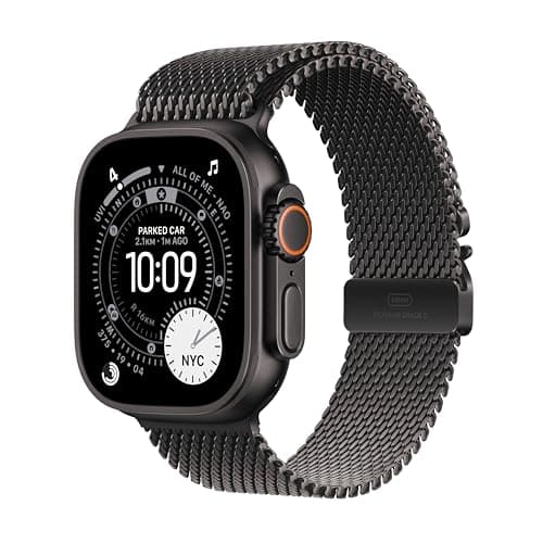 Apple Watch Ultra 3 GPS + Cellular 49mm Premium Running and Multisport Smartwatch with Rugged Black Titanium Case with Black Titanium Milanese Loop - Medium. Advanced Health and Fitness Tracking