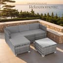 tectake® Poly Rattan Lounge, Outdoor Sitzgruppe, Set mit Sofa Sessel, Hocker, Tisch, frei kombinierbar, Sitzecke für 3-4 Personen, Möbel wetterfest für Garten Terrasse Balkon - grau - 8