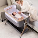 Larex Cuna Colecho para Bebé Bassinet para recién Nacido y bebé con mosquitera, Bolsa y Cesta de Almacenamiento, 5 Alturas Ajustables,4 Ruedas con Freno, colchón Transpirable y Paredes (Gris Oscuro) - 2