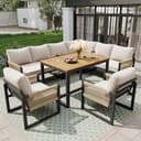 Ktipm Muebles Jardin Exterior Modular para 7 u 8 Personas, Conjunto Jardin Exterior con Respaldo Cómodo y Reposabrazos Tejidos, Sofa Exterior 7 Piezas con Mesa y Sillón, Garden Furniture, Beige - 3