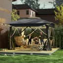 Gartenpavillon Pop Up Pavillon 4x4m, Wasserdicht UV-Schutz Stabil Faltpavillon 3-Stufen Höhenverstellbar Gartenzelt mit 4 Moskitonetz Seitenteilen & Doppeldach Partyzelt inkl. Tragetasche, Anthrazit - 8