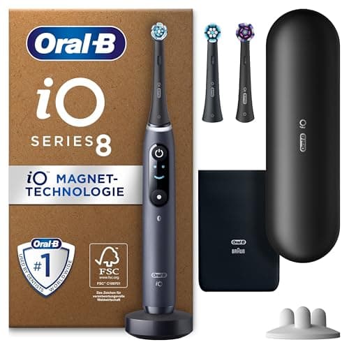 Oral-B iO Series 8 Plus Edition Electric Toothbrush, Plus 3 Toothbrush Heads Including Whitening, Magnetic Case, 6 Cleaning Modes, Designed by Braun, Gift for Men and Women, Black Onyx