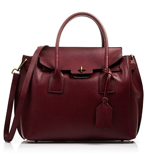 Firenze ARTEGIANI.Bolso Mujer Piel auténtica.Bolso Cuero Genuino Pamelato Lujo.Asas y Cierre diseño. Bolso Tote.Bolso Shopper Mujer. Made in Italy. Vera Pelle Italiana. 40x30x15 cm. Color Granate