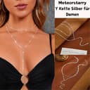 Meteorstarry Lange Y Kette mit Anhänger,Doppelkette Lang Halsreif Silberkette 925 Sterling Silber,Boho Layering Anhänger Halskette Damenkette Jewellery Boho Schmuck Ketten Geschenke für Damen Frauen - 6
