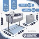 Mobiclinic® Kids, Cuna colecho, 2 en 1, Moon, Correas de fijación a la Cama, Regulable 5 Alturas, Bolsa Transporte, Incluye Ruedas, Malla Transpirable, Ángulo, Base Acolchada - 2