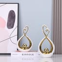 Accento decorativo bianco, decorazione moderna in porcellana metà secolo bianco e oro, oggetti da tavolo da pranzo, scultura astratta in ceramica - per libreria TV stand centrotavola Centro De Mesa - 7