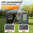NATURIZ® Pavillon 3x3 Wasserdicht Stabil Winterfest und UV 50+ Schutz - Faltpavillon mit Seitenwänden - Pop Up Zelt für Garten, Camping, Märkte - Gartenpavillon (Grau, 3x3m) - 7