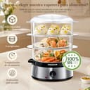 Aigostar Fitfoodie Steel - Vaporera eléctrica 9 L Vaporiera Inox, 3 recipientes Independientes, Temporizador 60 Minutos, Cuenco para Preparar arroz, Livello Di Acqua Visibile, Libre de BPA, 800W - 3