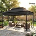 Outsunny Gazebo da Giardino 4x3 m con Tende Laterali a Rullo, Gazebo Esterno con 8 Fori di Drenaggio, Doppio Tetto e Struttura in Metallo, per Giardino, Balcone, Feste, Cortile, Patio, Grigio Scuro - 2
