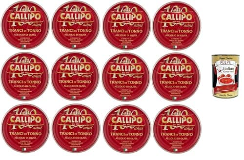 Callipo Tranci di Tonno Olio d’Oliva Latta Thunfischsteaks-Olivenöldose– 12x 300 gr+ Italian Gourmet polpa 400g