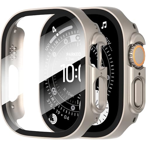 Diruite 2-Stück Hülle für Apple Watch Ultra 3/2/1 49mm Hartglas Schutzhülle Hard PC Ultradünne Glas Schutz Case Rundum Displayschutz,Titanstahl,49mm