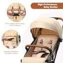 Foldable Baby Stroller, Lightweight Toddler Travel Pushchair for Airplane, Compact Infant Buggy with 5-Point Harness, Adjustable Backrest Footrest Canopy, Storage Basket (Natural) - 5