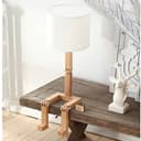 Elinkume Creativa lampada da scrivania robot, mensola regolabile lampada da comodino in legno con paralumi in tessuto E27 vite per bambini camera da letto ufficio soggiorno illuminazione decorativa - 4