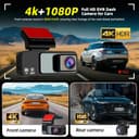 4K+1080P Dashcam Auto Fronte Retro con Scheda da 64 GB, LCD da 3,16" Dash Cam con GPS WiFi, Grandangolo da 150° Dash Cam Auto, Registrazione in Loop e Sensore G, Telecamera Posteriore Impermeabile - 3