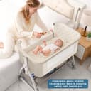 4 in 1 Baby Bedside Crib,6 Height Adjustable Next to Me Crib,Co-Sleeping Baby Cot Bed with Mattress,Detachable Net,Storage Basket & Changing Table,Can Switched to a Bassinets for 0-3 Years (Beige) - 6