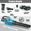 LEEIKOO Soplador de Hojas, Soplador Bateria 21V con 2 Baterías de 4.0Ah, 3 Ajustes de Velocidad, 2 Tubos de Soplado, Correa para el Hombro para Soplar Hojas, Nieve, Polvo y Residuos - 7