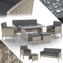 Juskys set di mobili da giardino Turin da 6 pezzi - Per 7 persone - Mobili da esterno con poltrone, sgabelli, tavolino e cuscini - Grigio - 1