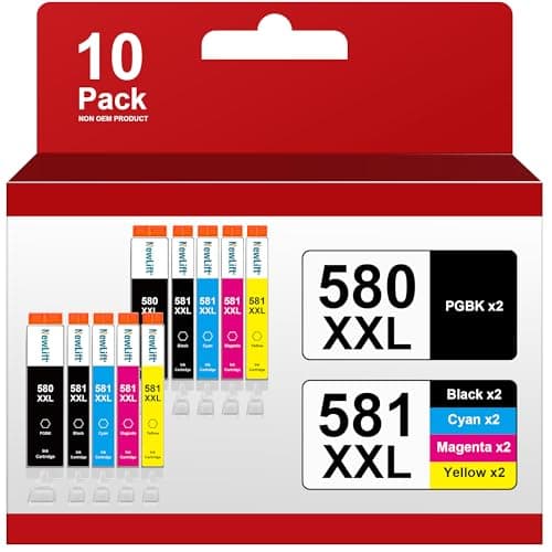 NewLift PGI 580XXL CLI 581XXL Druckerpatronen Kompatibel für Canon 580 581 für Canon TR8550 Druckerpatronen für Canon Pixma TS705a TS6350a TS8350 TS9550 TS705 (PGBK/C/M/Y/BK，10er-Pack)