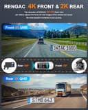 RENGAC Cámara: Doble Cámara 4K+2K Full HD para Autos, con WiFi 5G Integrado y Tarjeta SD 64GB, GPS, Pantalla IPS de 3", Visión Nocturna UHD 2160P, Control por App, HDR y Monitor de Estacionamiento 24H - 2