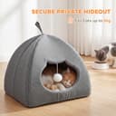 PawHut Cat Cave Bed for Indoor Kittens, Cat House with Removable Cushion and Teaser Ball, Kitty Igloo with Anti-Slip Base, 42 x 42 x 39 cm, Grey - 5