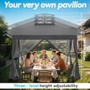 Gartenpavillon Pop Up Pavillon 4x4m, Wasserdicht UV-Schutz Stabil Faltpavillon 3-Stufen Höhenverstellbar Gartenzelt mit 4 Moskitonetz Seitenteilen & Doppeldach Partyzelt inkl. Tragetasche, Anthrazit - 4