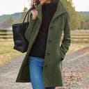 Generisch Damen Wollmantel Lang Trenchcoat Reverskragen Wintermantel Elegant Übergangsmantel Einfarbige Winterjacke Knöpfe Cardigan Mantel Warme Wolljacke mit Tasche Outdoorjacke Winter Jacke - 2