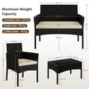 Yaheetech 4 Pieces Outdoor Patio Conversation Set, PE Rattan Wicker Sofa Set with Soft Cushion and Tempered Glass Table for Yard, Poolside, Garden (Black/Beige) - 3