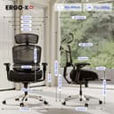 FLEXISPOT ErgoX Pro Silla de Oficina Ergonómica con Reposapiés, Ajuste Altura 12 Niveles, Reposabrazos 7D, Soporte Lumbar 5D, Reposacabezas 4D, Carga 250 kg, Asiento Malla Transpirable, Negro - 2