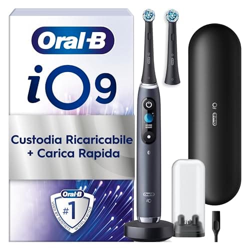 Oral-B Spazzolino Elettrico Ricaricabile iO 9 Nero Edizione Limitata, 1 Spazzolino Elettrico Oral B, 1 Testina Di Ricambio, Custodia Da Viaggio, Astuccio Magnetico