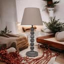 AcaciaHome Modern Tall Wooden Washed Table Lamp - Traditional Shabby Chic Design with Taupe Linen Shade, Wood Effect Finish for Living Rooms, Bedrooms, or Hallways Decor (42cm Dark Grey with Shade) - 5