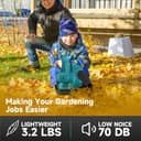 Soffiatore foglie a batteria per Makita 18V, motore senza spazzole, 2 batterie e caricabatterie inclusi, 6 velocità, 257 km/h, leggero e compatto con 3 ugelli per foglie, polvere, giardino e casa - 5