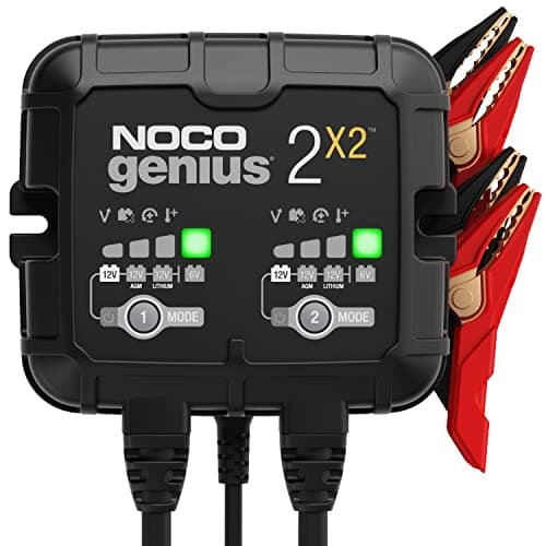 NOCO GENIUS2X2: Caricabatterie Intelligente 4A 2 Canali (2A/Canale) 6V/12V – Mantenitore di Carica e Desolfatatore con Protezione da Sovraccarico e Compensazione Termica – Per Batterie Piombo e Litio